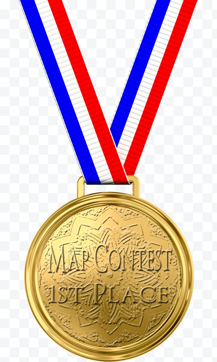 Gold medal with blue, white, and red tricolor ribbon