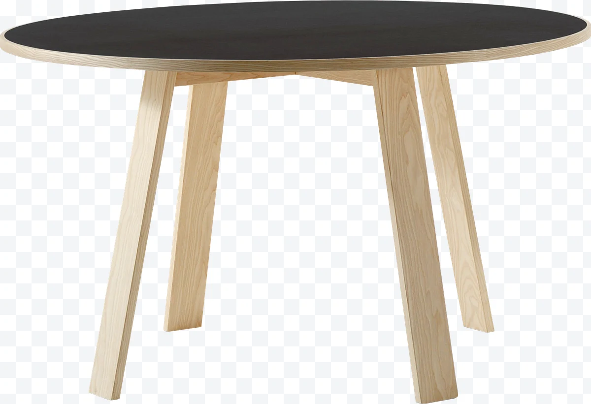 Round wooden table with black surface