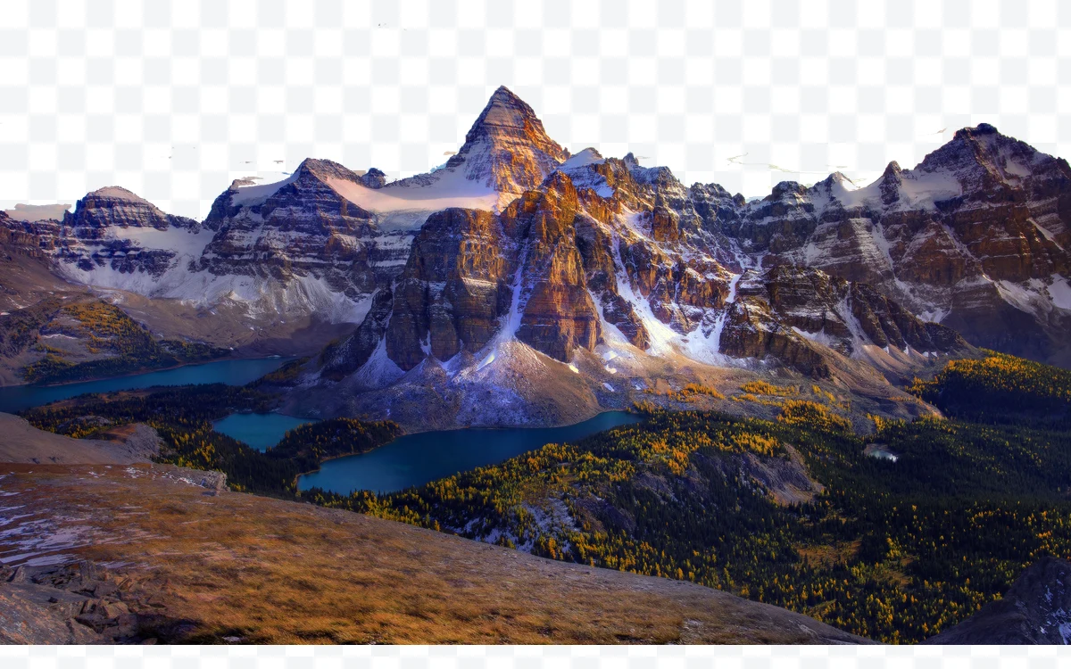 Mountains with lakes and snow