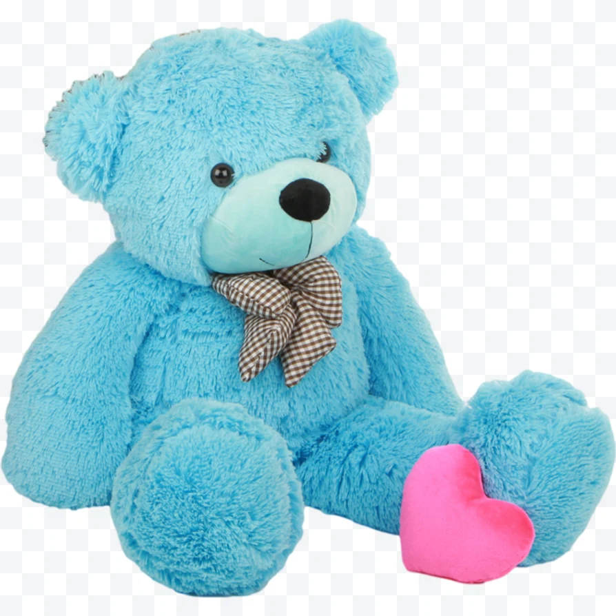 Blue teddy bear with bow and pink heart
