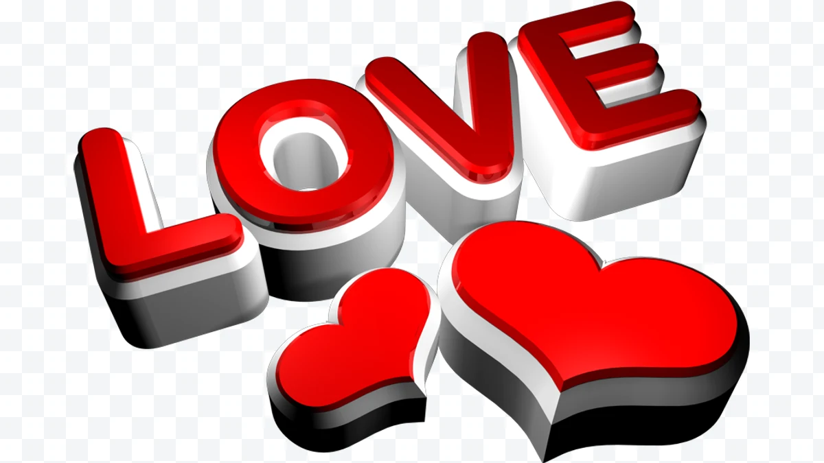 LOVE word with red hearts 3D