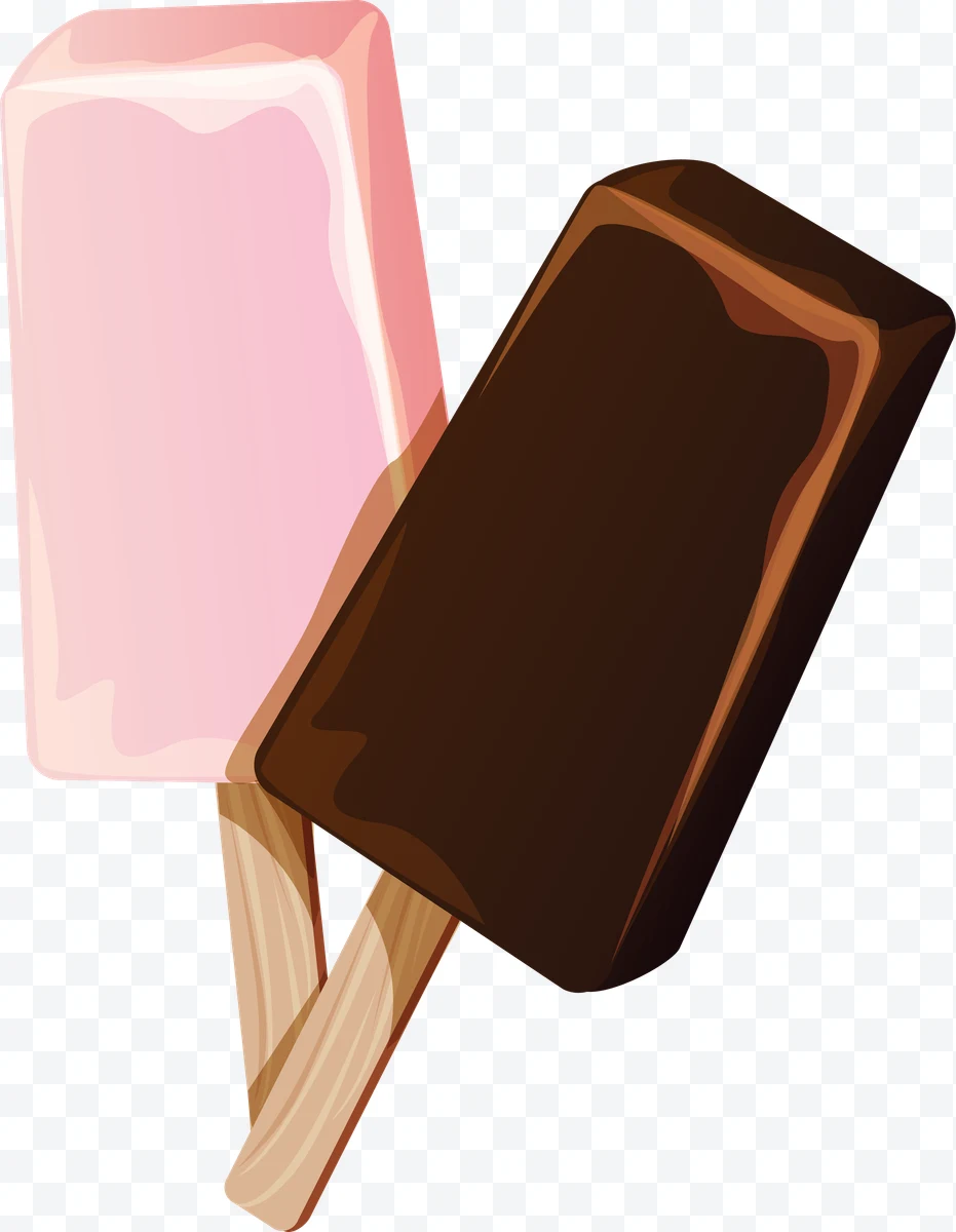 Pink and chocolate ice pops with wooden sticks
