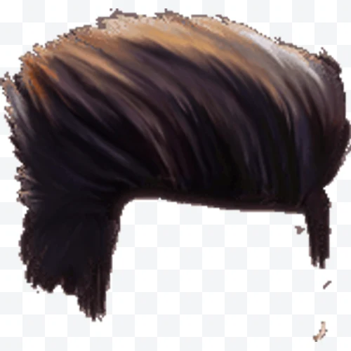 Dark pompadour hairstyle with brown highlights