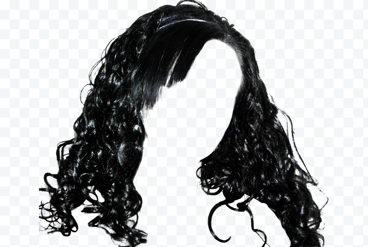 Long black curly hair wig with bangs