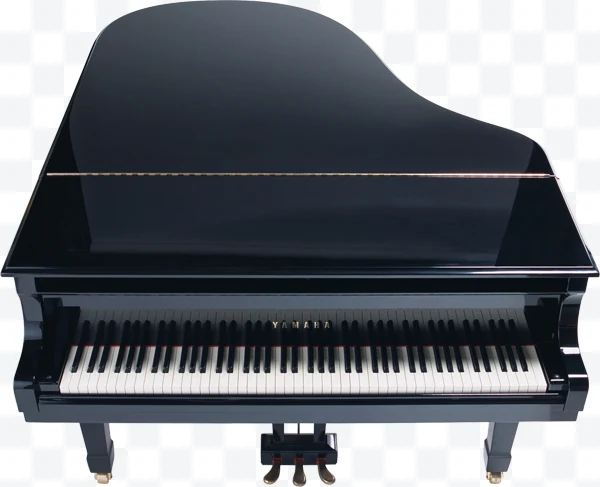 Yamaha black gloss grand piano viewed from above
