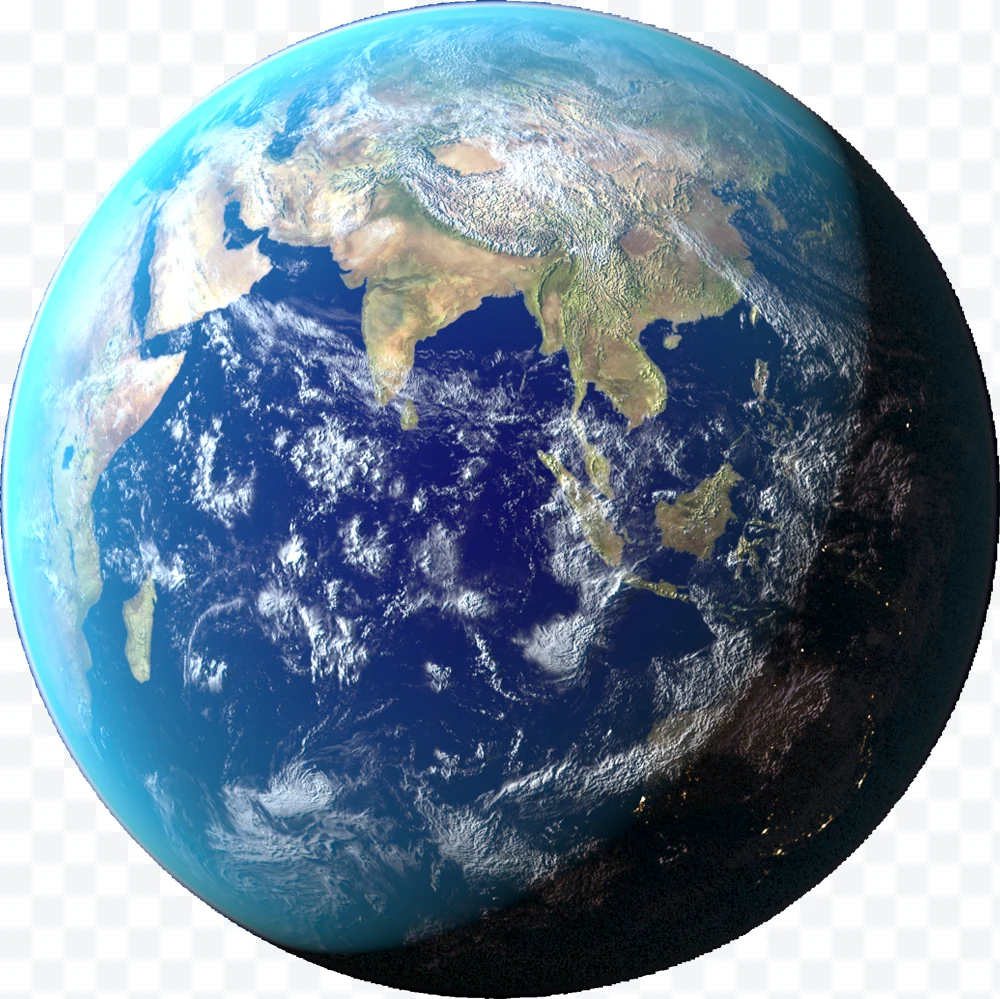 Planet Earth from space with oceans, continents, and shadow of night and day