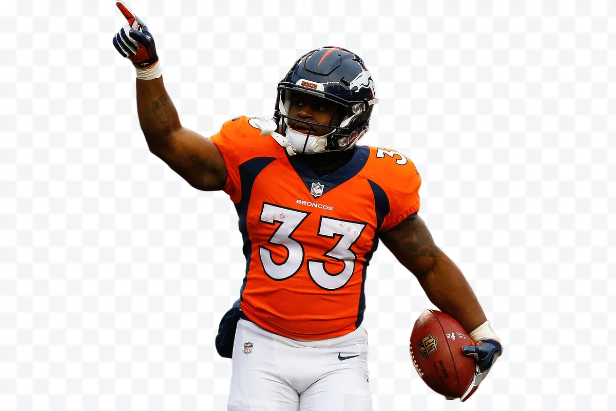 Retrato de Jugador de fútbol americano de Denver Broncos con el número 33