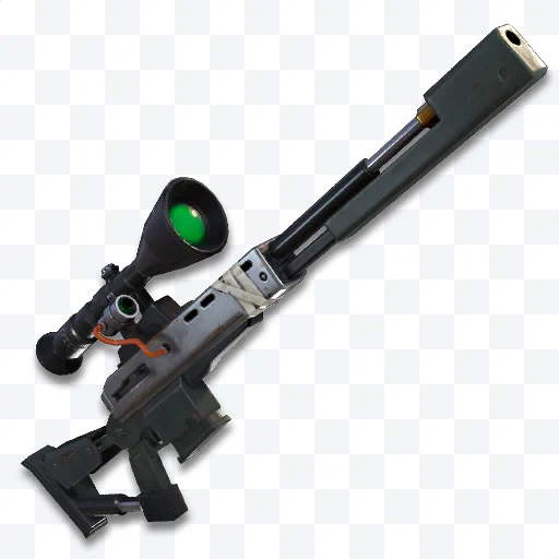 Sniper rifle with telescopic sight and green lens on white background