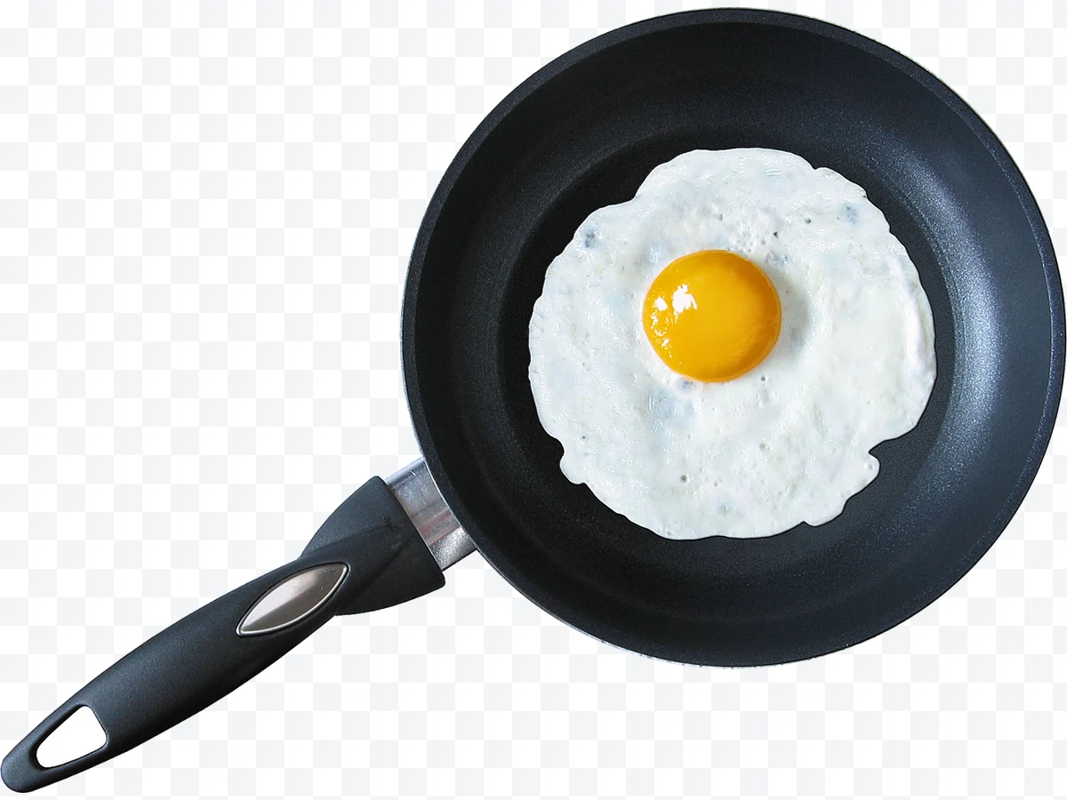 Frying pan with fried egg
