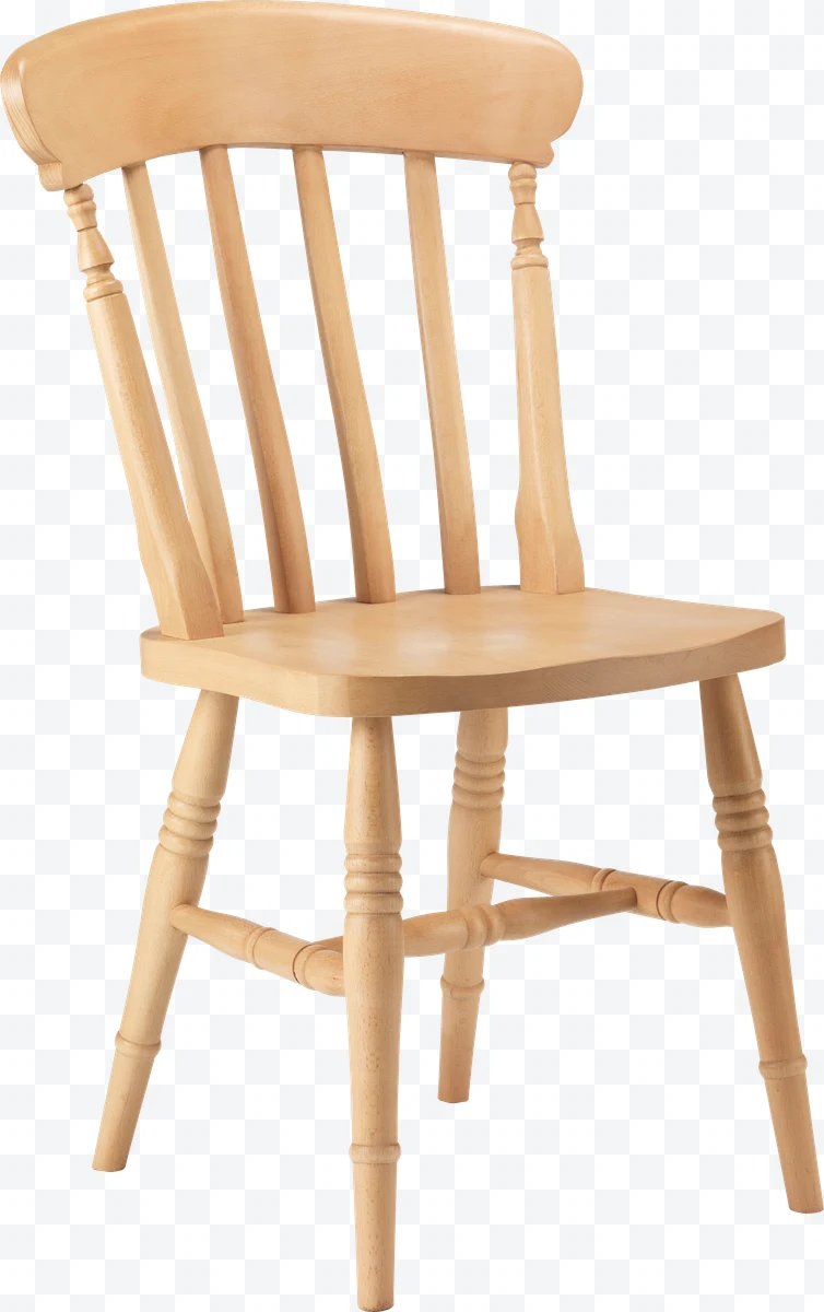 Light wood chair with vertical slatted backrest and turned legs
