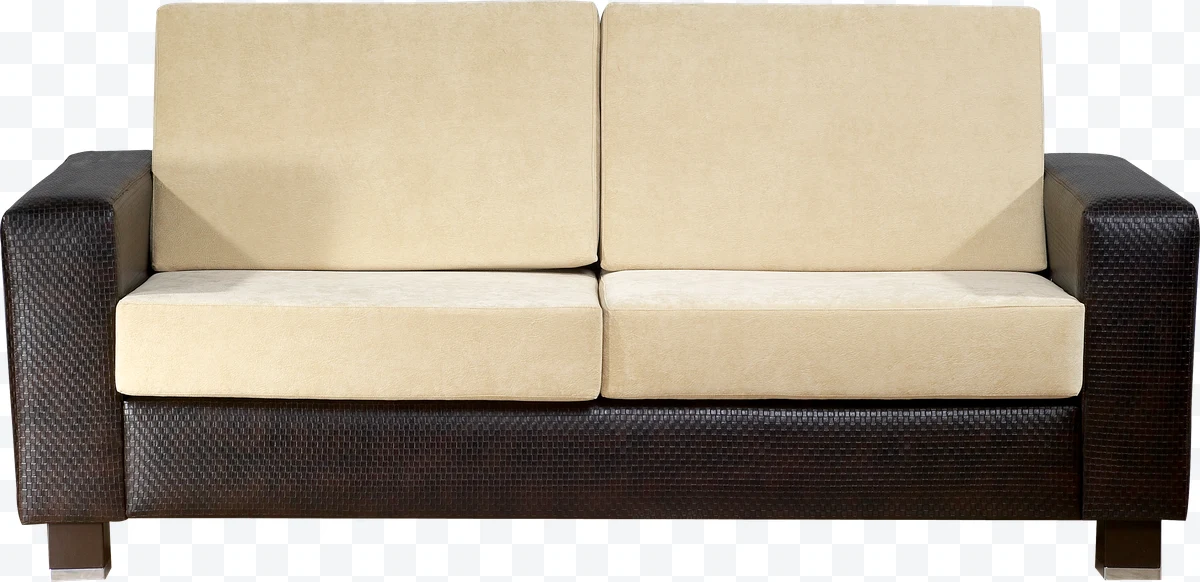 Beige and brown bicolor sofa with rectangular cushions and textured frame