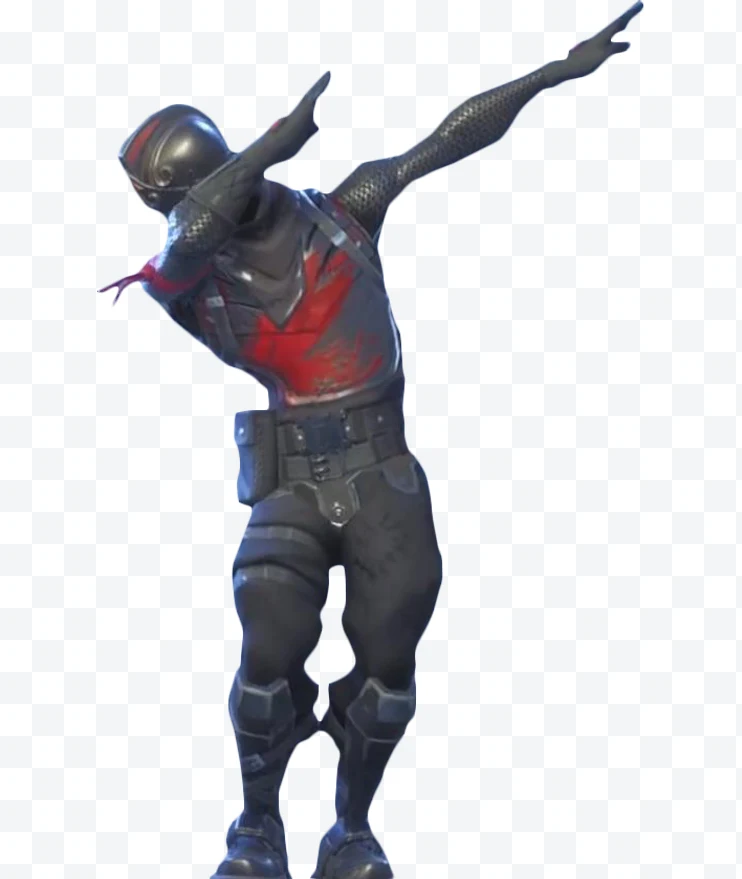 Fortnite soldier with metallic helmet and black suit with red details doing dab