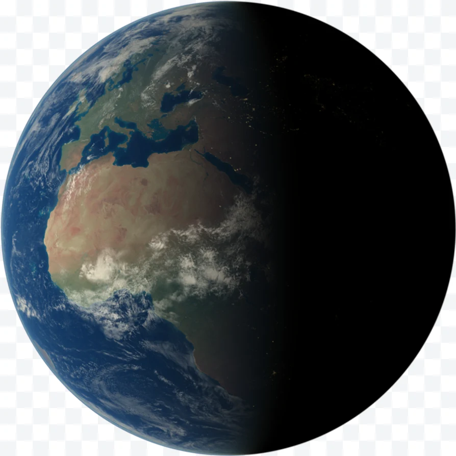 Space view of Earth with half illuminated and the other half in shadow,