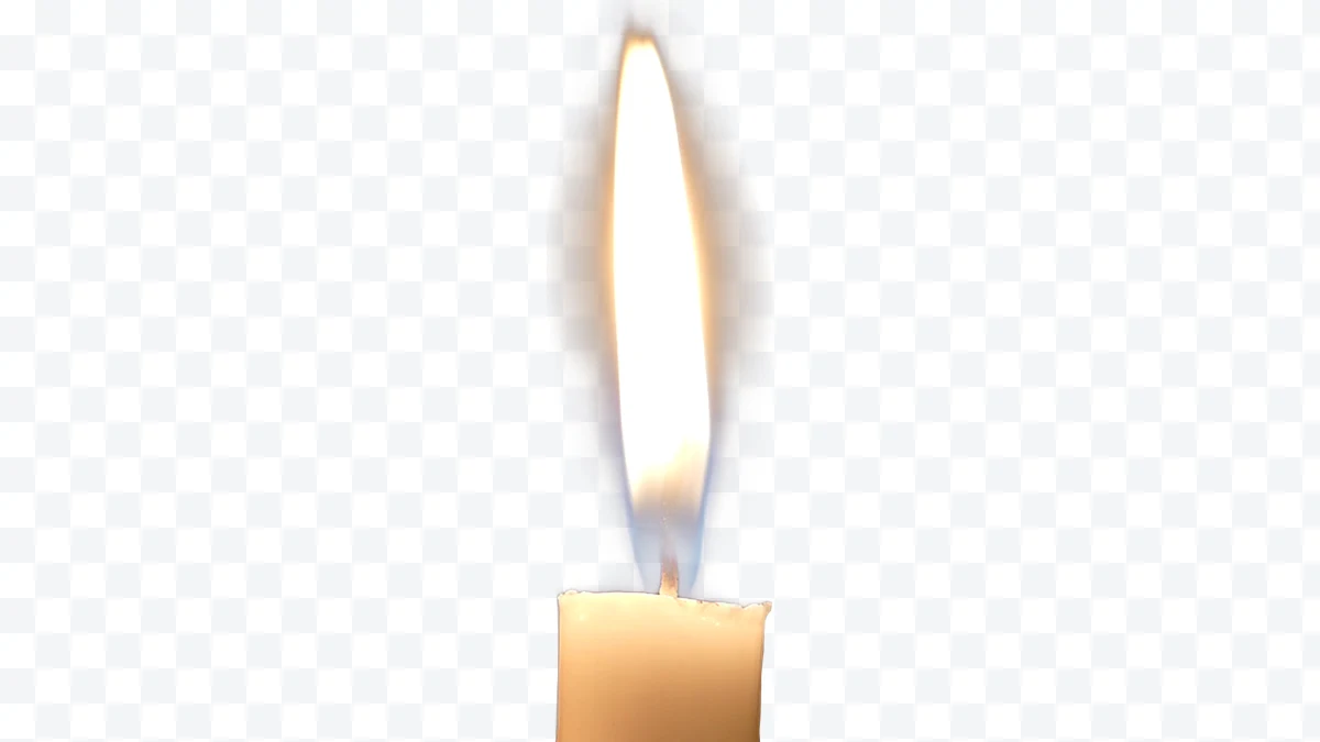 Lit candle with bright flame on transparent background