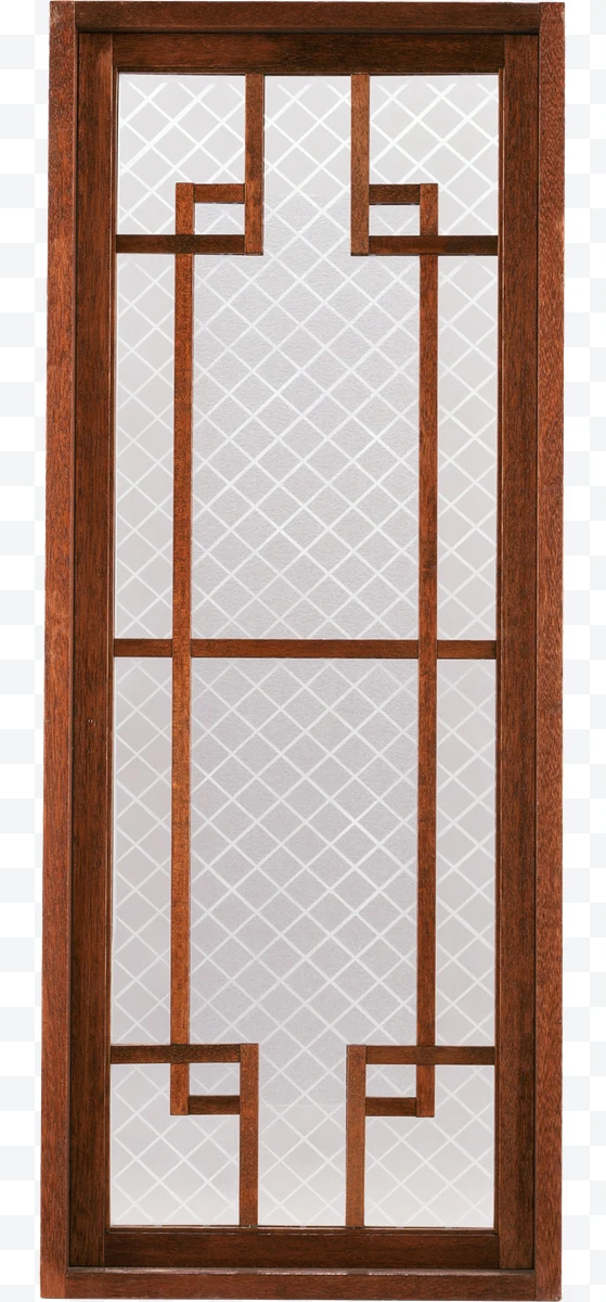 ventana con marco de madera y vidrio decorativo