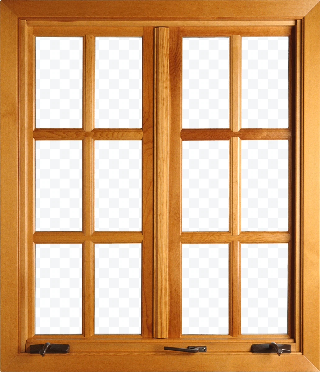 Light wooden window with double sash and glass panels with handles