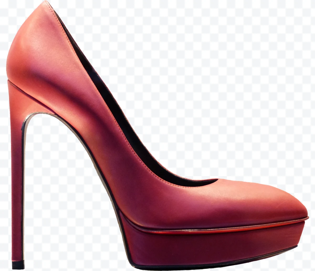 Red high heel shoe with platform seen from the side