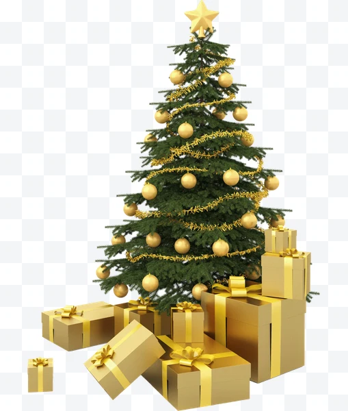 Árbol de Navidad con regalos dorados