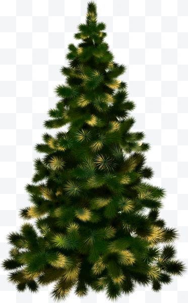 Árbol de Navidad verde con luces amarillas sobre fondo blanco