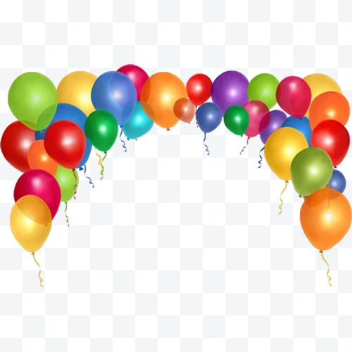Arco de globos multicolor con cintas colgantes