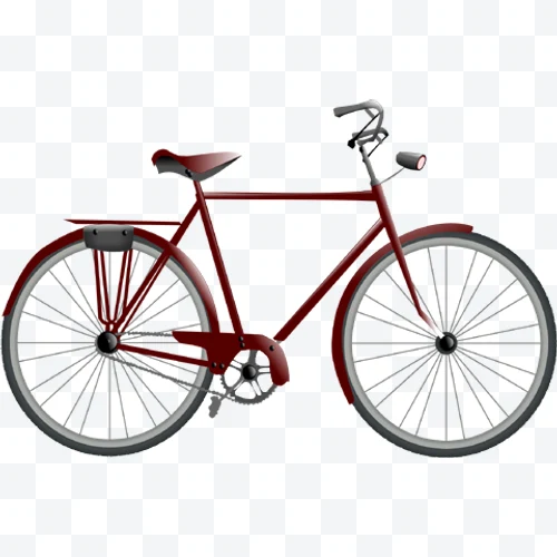 Bicicleta clásica roja con guardabarros y asiento marrón.