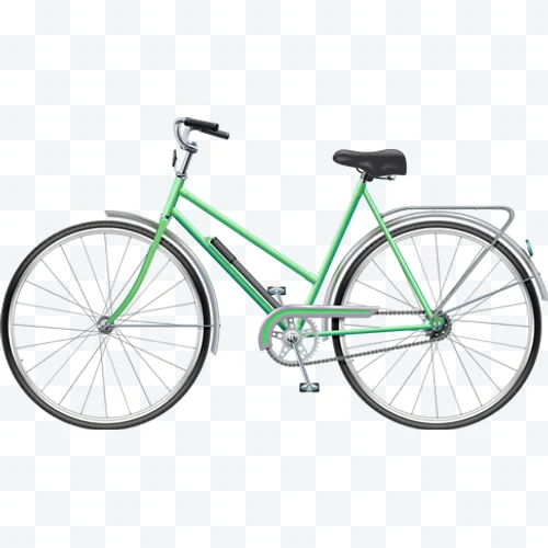 Bicicleta verde clásica con guardabarros y portaequipajes trasero vista lateral
