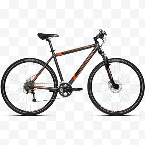 Bicicleta de montaña Scott negra y naranja con doble freno de disco vista