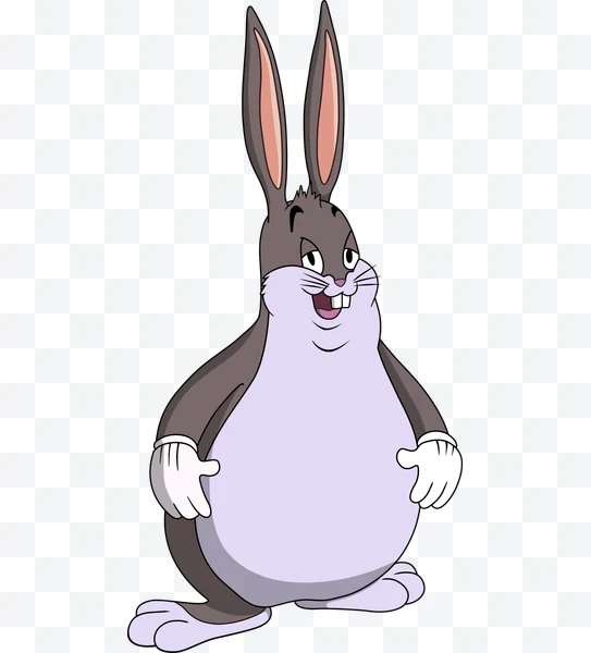 Big Chungus, personaje de dibujos animados gris y púrpura con guantes blancos