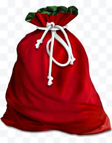 Bolsa de regalo navideña roja con borde verde y cordón blanco