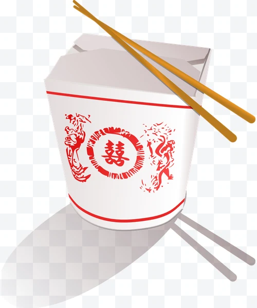Caja de comida china para llevar con palillos