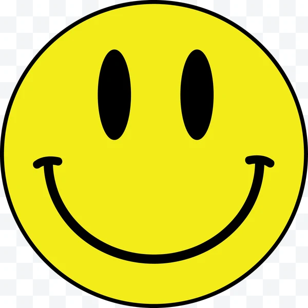 Cara sonriente amarilla con ojos ovalados negros y borde negro.