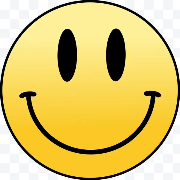 Cara sonriente amarilla con ojos ovalados negros y borde negro.