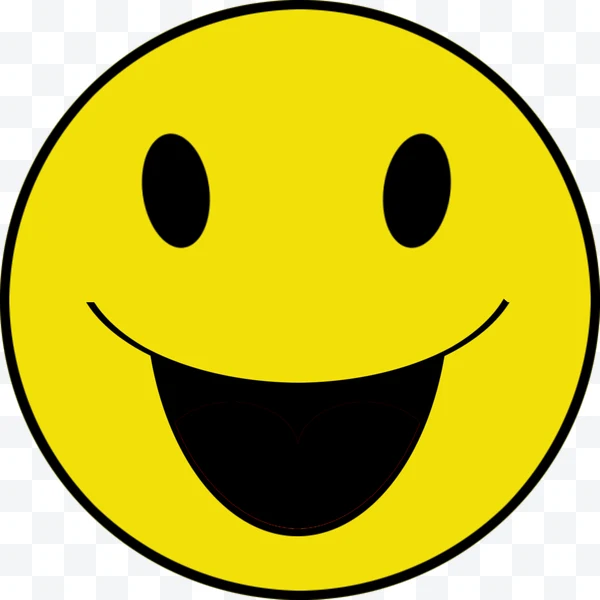 Cara sonriente amarilla con ojos ovalados negros y boca abierta