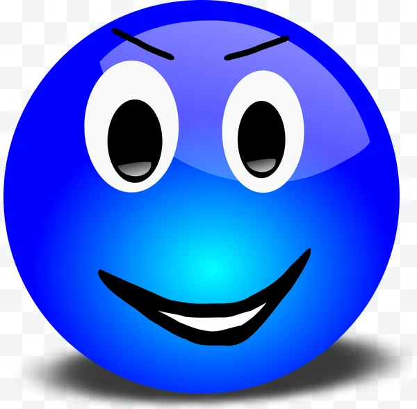 Cara sonriente azul con cejas arqueadas y ojos grandes