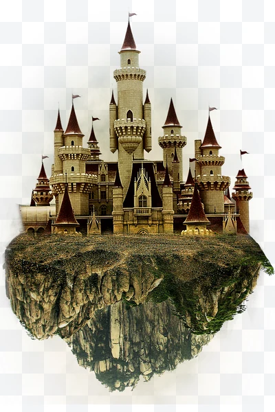 Castillo de fantasía en isla flotante