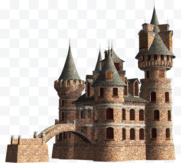 Castillo de piedra con torres cónicas