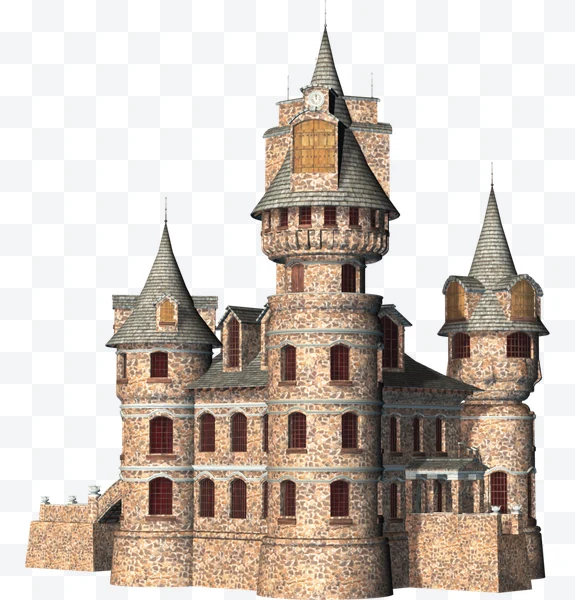 Castillo de piedra con torres altas y tejados cónicos