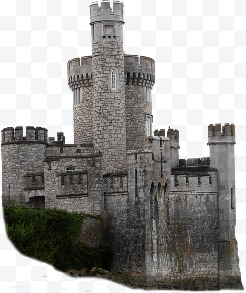 Castillo de piedra con torres redondas y ventanas pequeñas