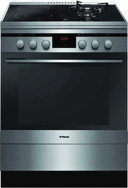 Cocina Hansa de acero inoxidable con horno y estufa digital con seis perillas