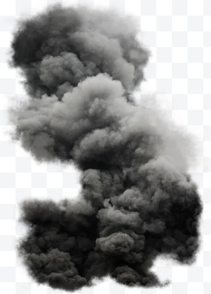 Thick large black smoke column on a transparent background