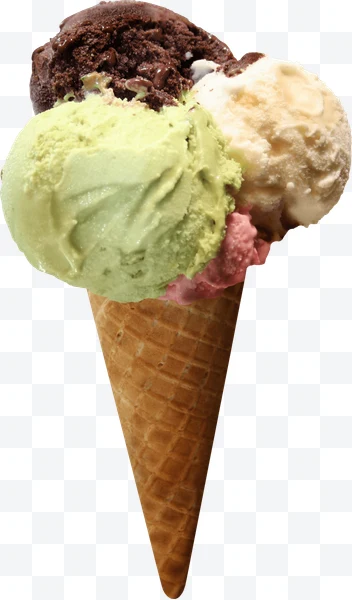 Cono de helado con cuatro bolas de sabores variados