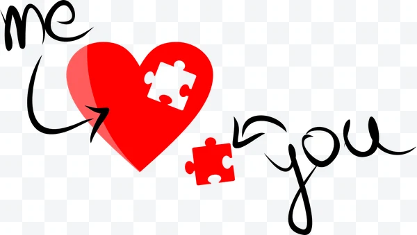 Corazón con piezas de rompecabezas y texto "me love you"