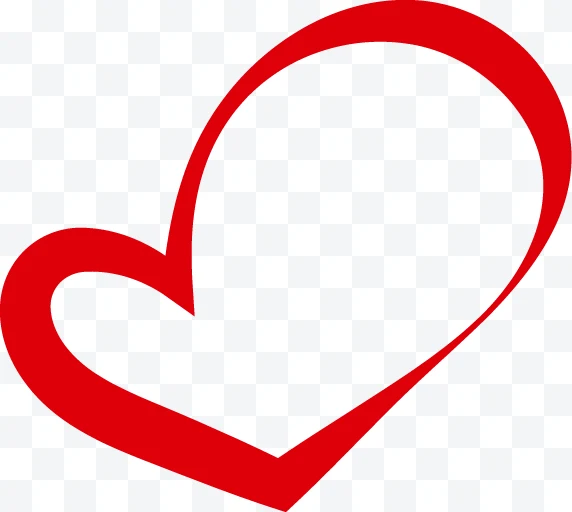 Corazón rojo estilizado con contorno curvo sobre fondo blanco