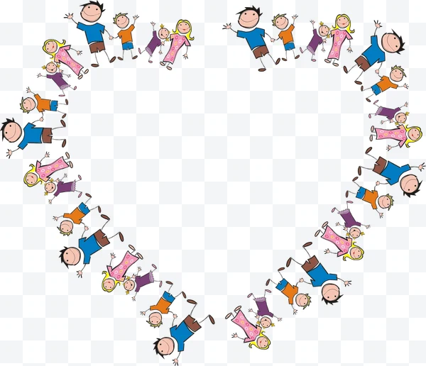 Corazón formado por dibujos de familia