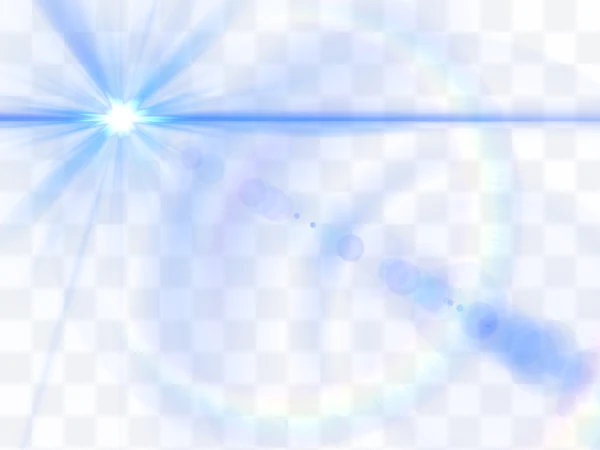 Efecto de lente flare azul con destellos circulares y líneas radiales