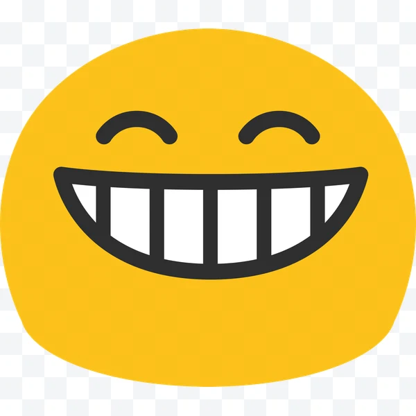 Emoji sonriente amarillo con ojos cerrados y gran sonrisa con dientes.
