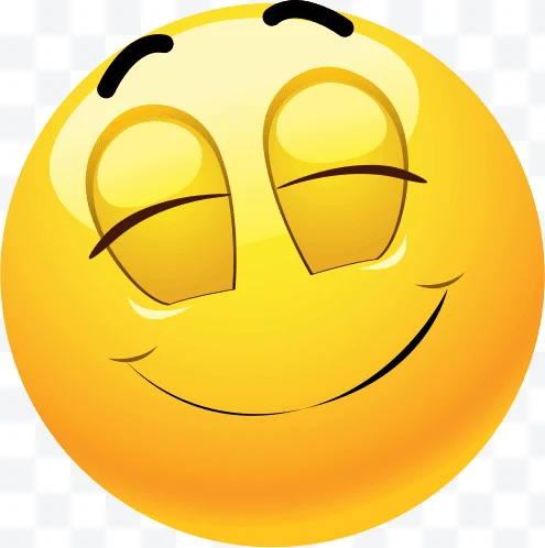 Emoji amarillo sonriente con ojos cerrados y cejas arqueadas
