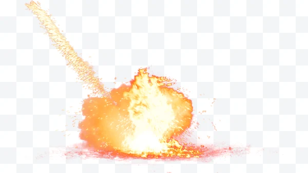 Explosión de fuego brillante con llamas y chispas