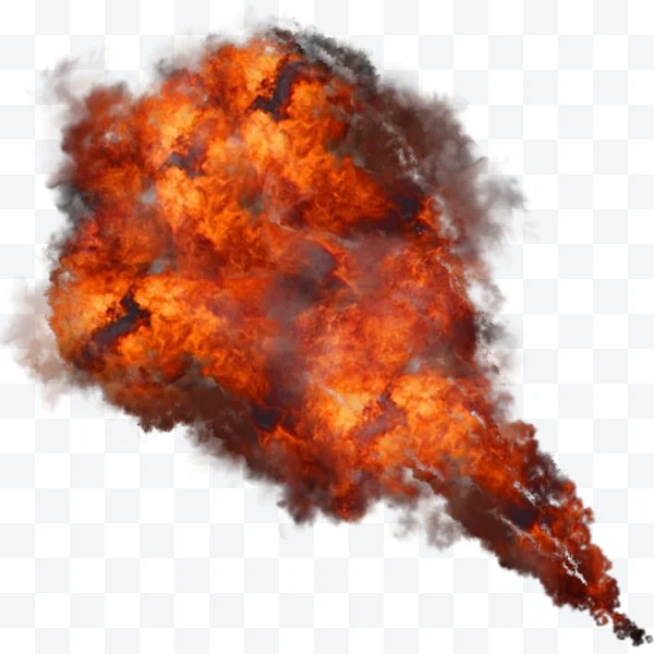 Explosión de fuego con humo denso y colores anaranjados intensos