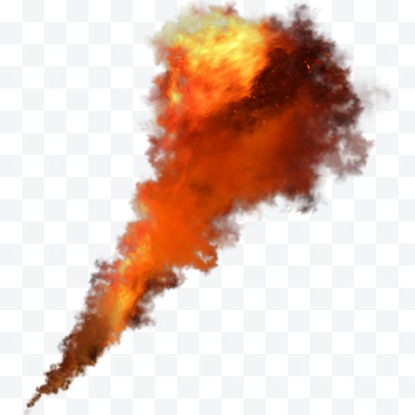 Explosión intensa de fuego y humo naranja y amarillo con humo oscuro